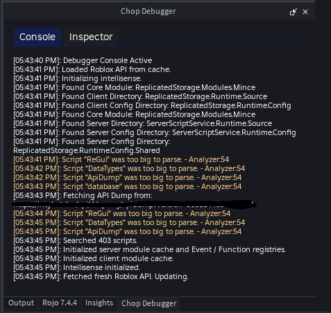 Screenshot of the Chop Debugger widget in action